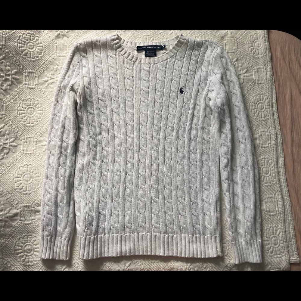 White Polo Sweater Cable Knit Medium Women’s